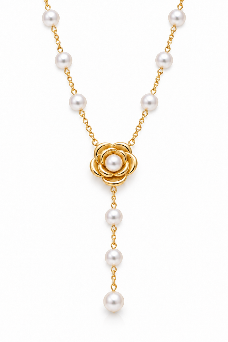 Collana camelia e perle